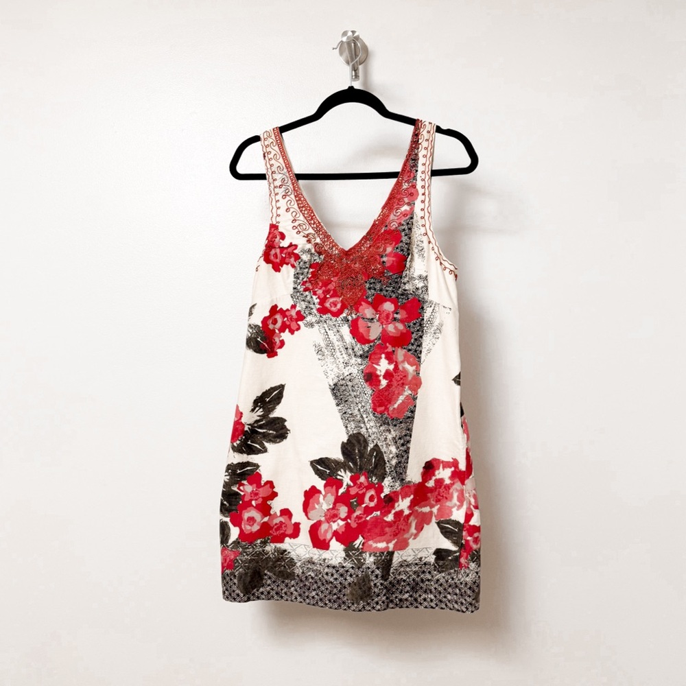 Free People Red and Black Floral Mini Dress